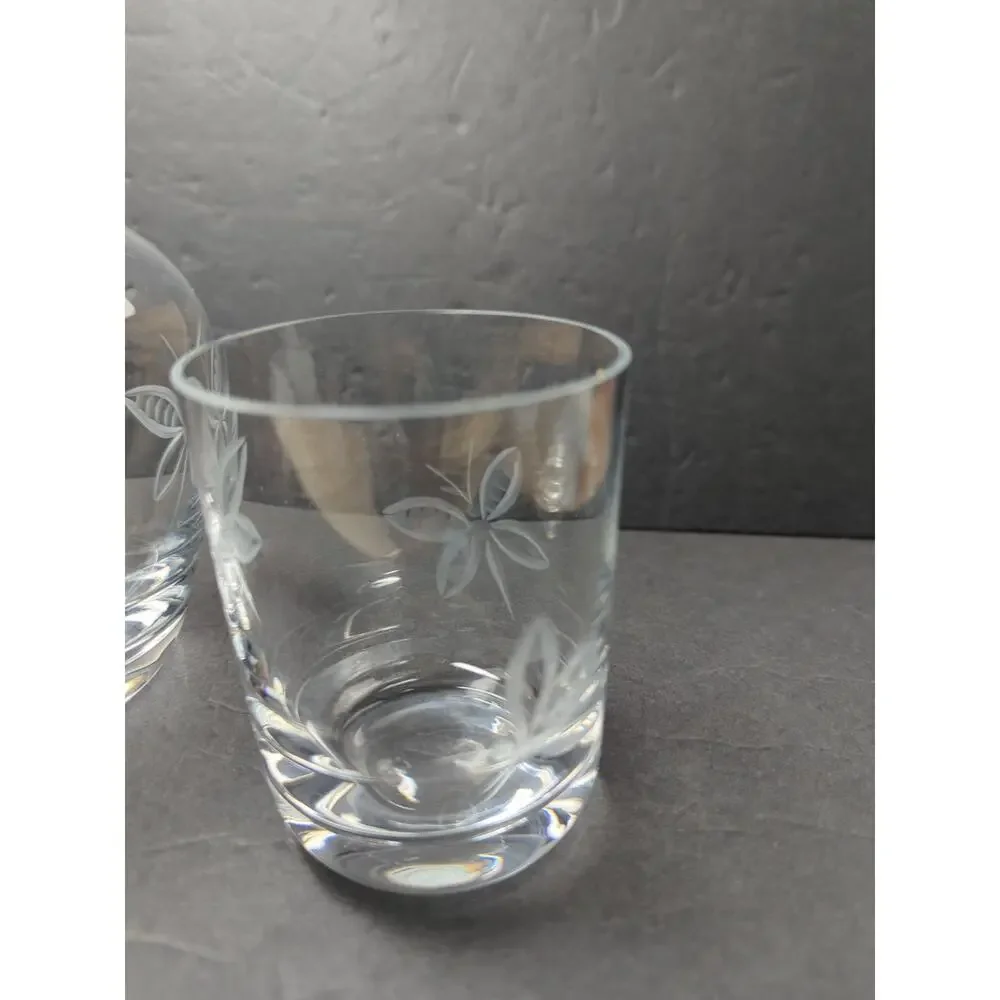 VTG‎ Glass Tumble Up Etched ButterfliesPitcher &Glass Bedside Water Carafe 7 IN